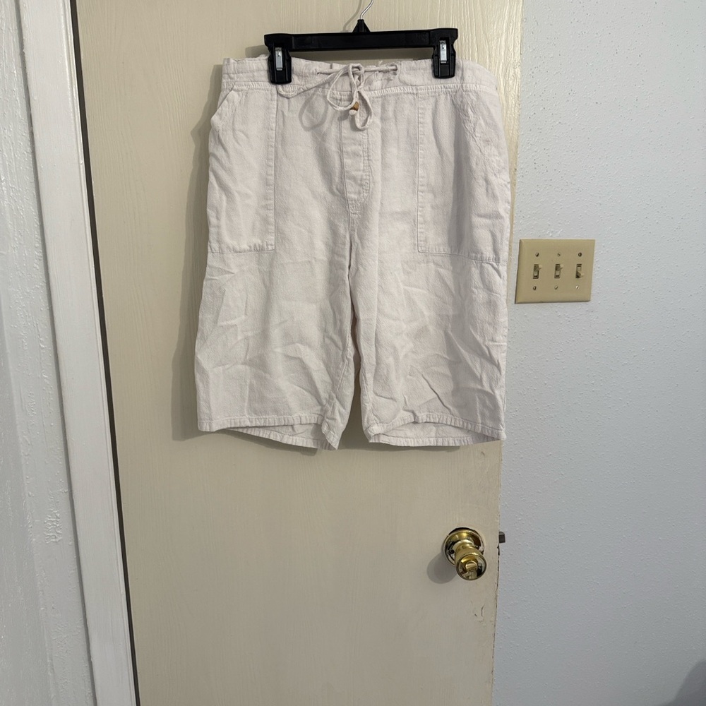 MENS WHITE COTTON DRAWSTRING WAIST SHORTS